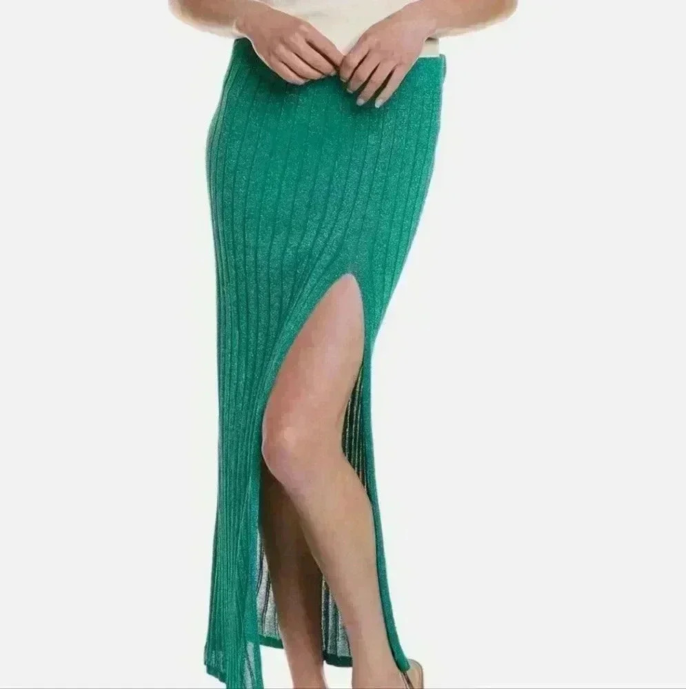 SkirtSurf Gypsy Metallic Rib Maxi Skirt - Medium / Green
